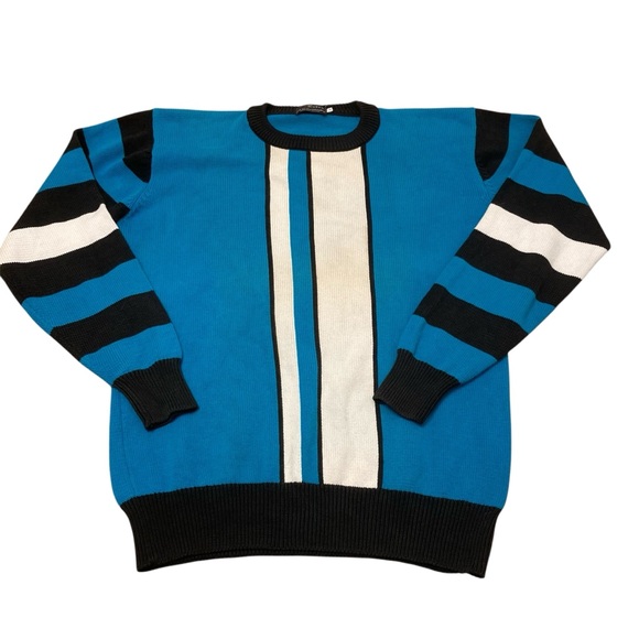 Vintage Other - Vintage 80’s Striped Geometric Sweater Black Blue Retro Men’s Large FLAWED